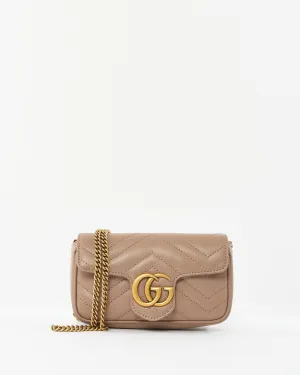 Gucci Blush Leather GG Super Mini Marmont Crossbody Bag