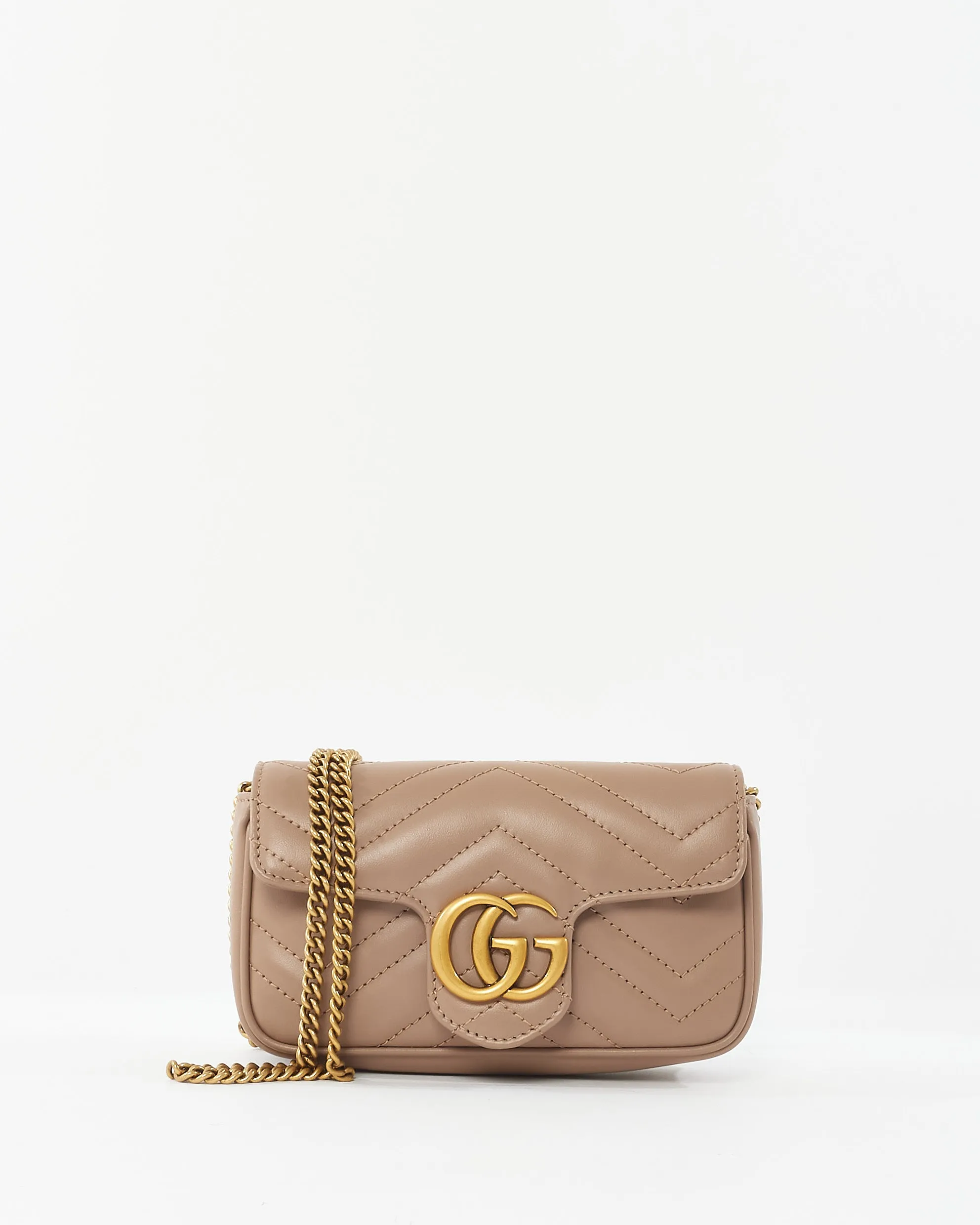 Gucci Blush Leather GG Super Mini Marmont Crossbody Bag
