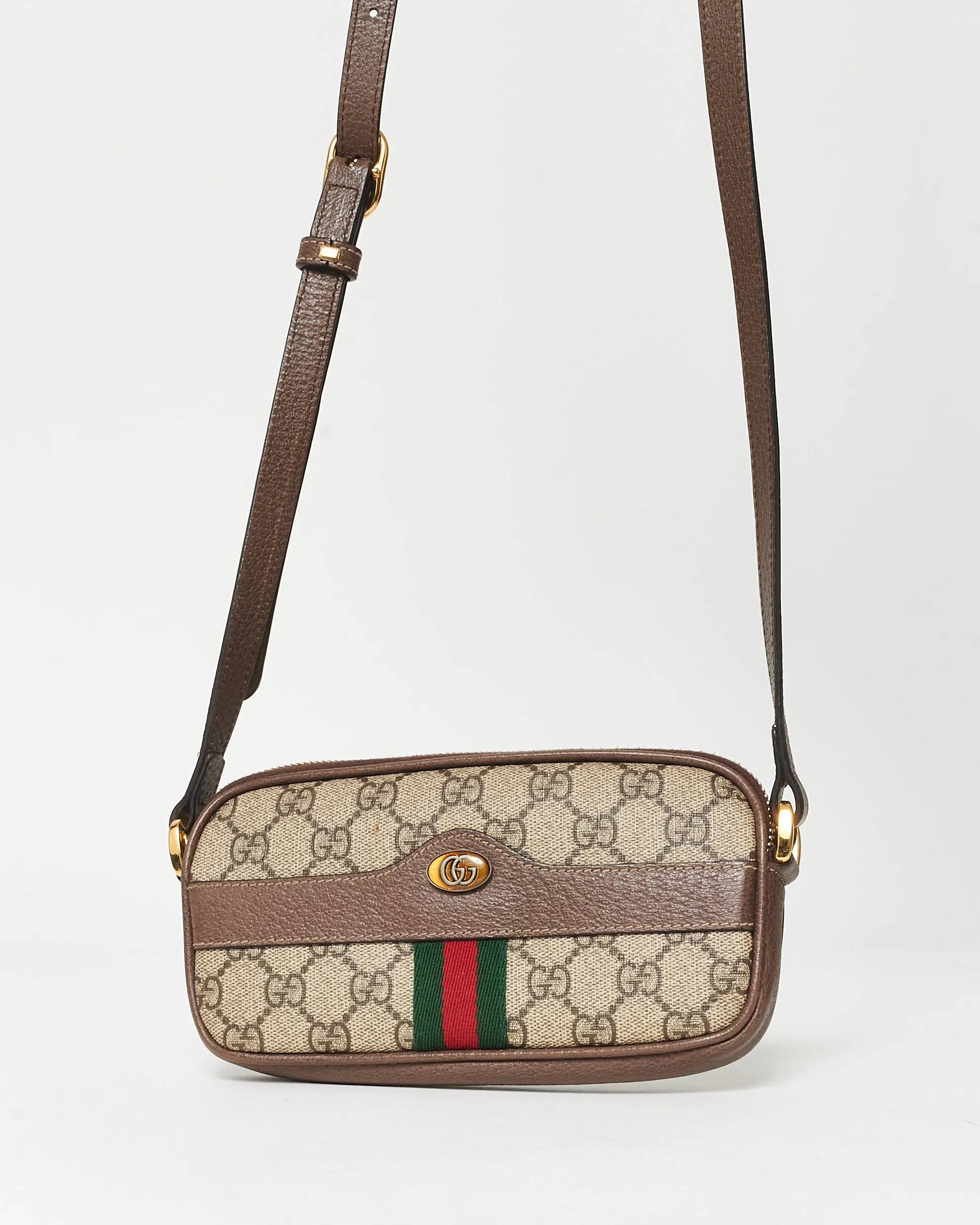 Gucci Brown Monogram Canvas Mini Web Crossbody Bag