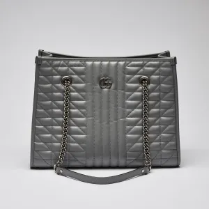 Gucci Calfskin Matelasse Aria Medium GG Marmont Shoulder Tote Deep Grey