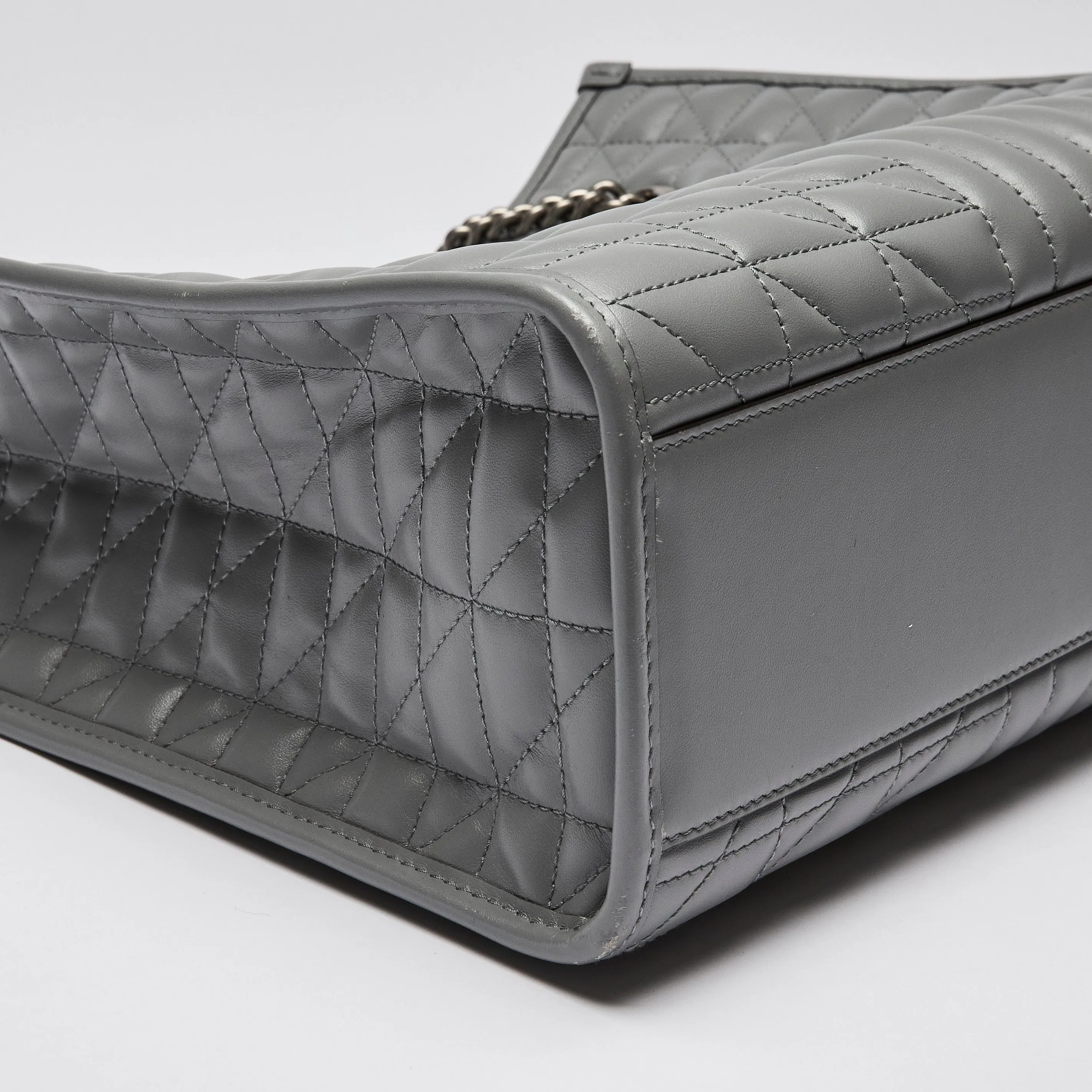 Gucci Calfskin Matelasse Aria Medium GG Marmont Shoulder Tote Deep Grey