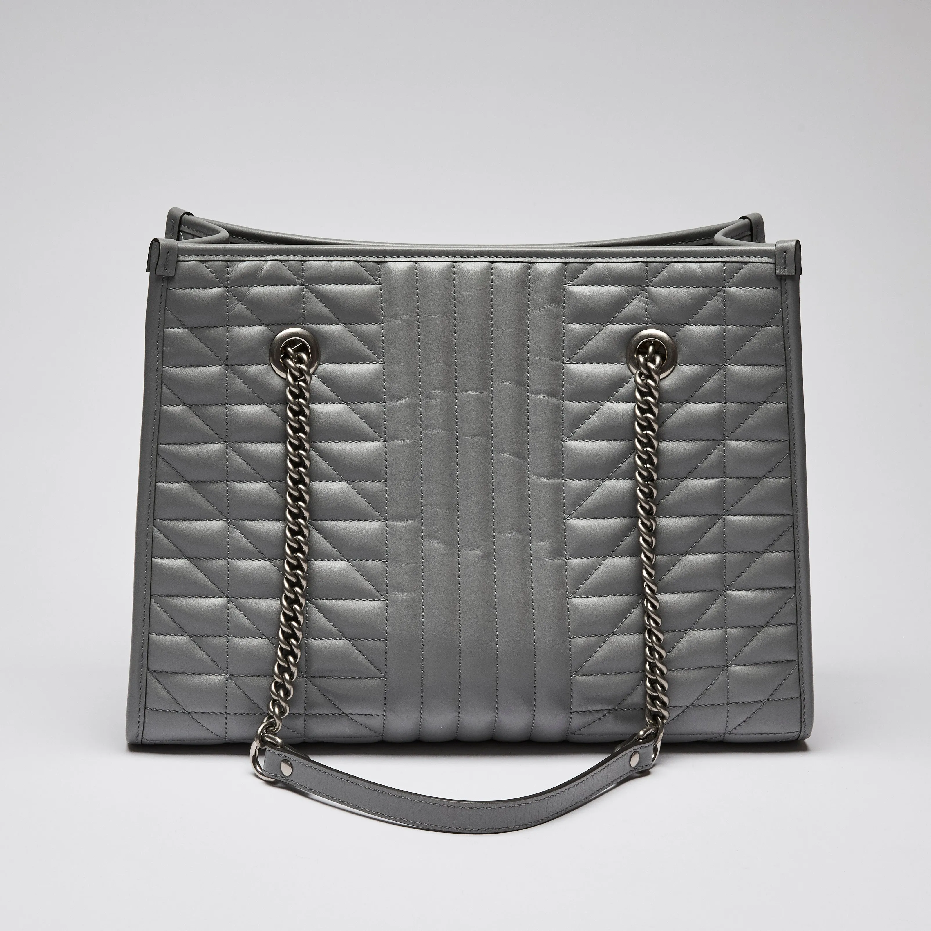 Gucci Calfskin Matelasse Aria Medium GG Marmont Shoulder Tote Deep Grey
