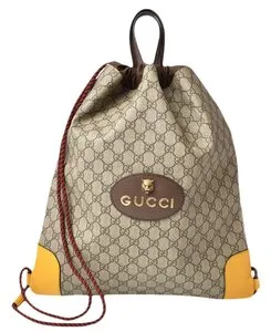 Gucci Drawstring Tiger Pre Loved Webline Beige GG Supreme Coated Canvas Neo Vintage Shoulder Bag Backpack Brown New