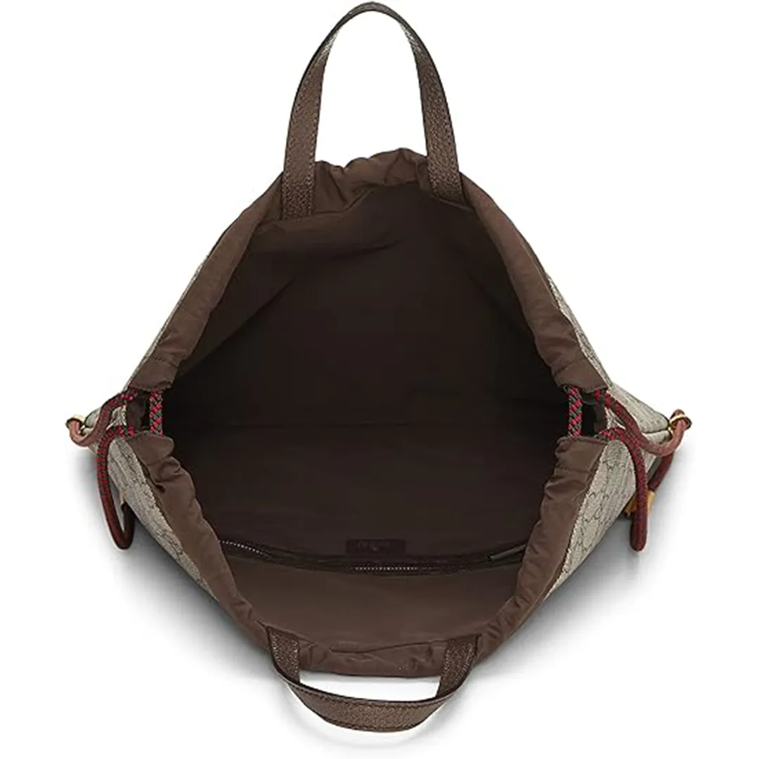 Gucci Drawstring Tiger Pre Loved Webline Beige GG Supreme Coated Canvas Neo Vintage Shoulder Bag Backpack Brown New