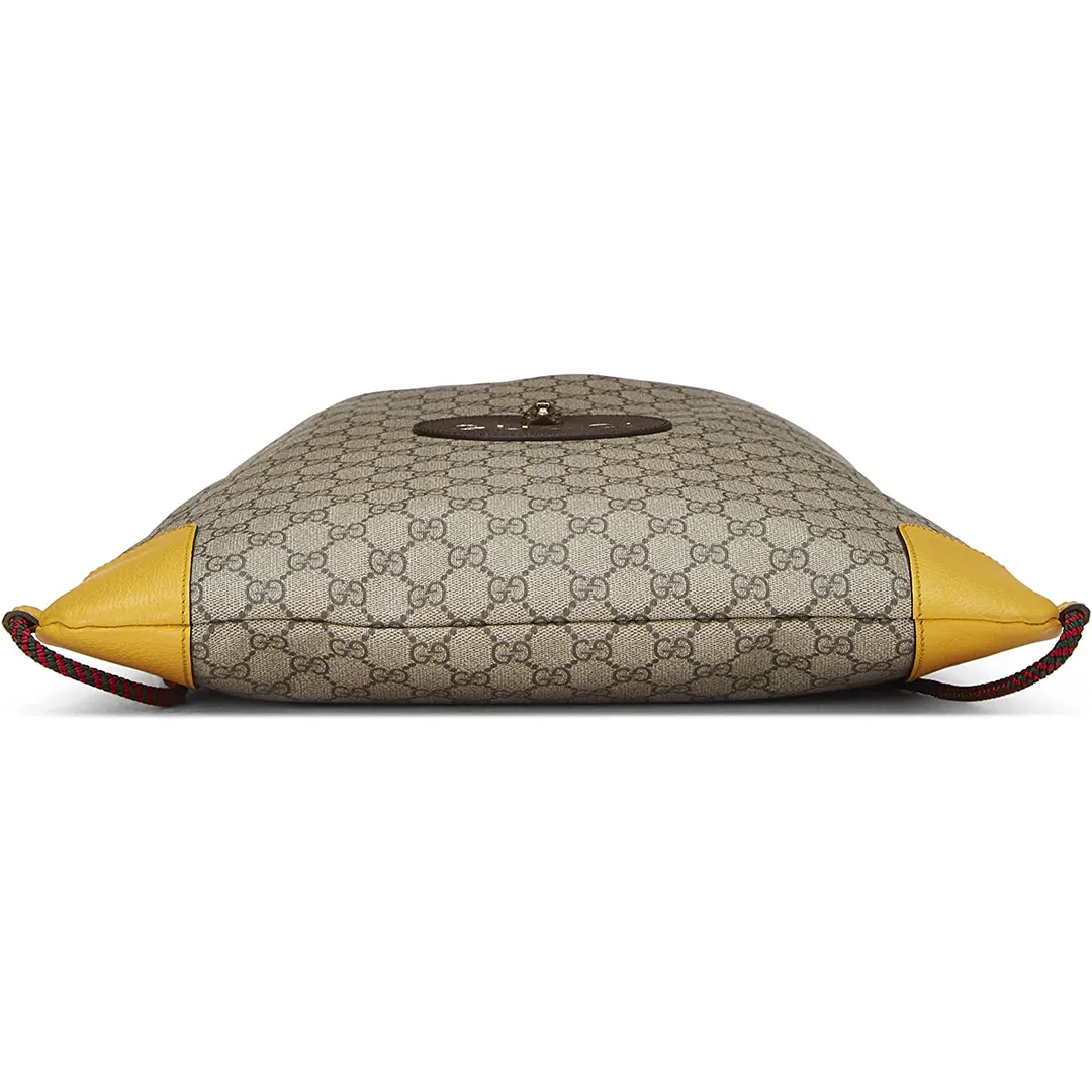 Gucci Drawstring Tiger Pre Loved Webline Beige GG Supreme Coated Canvas Neo Vintage Shoulder Bag Backpack Brown New