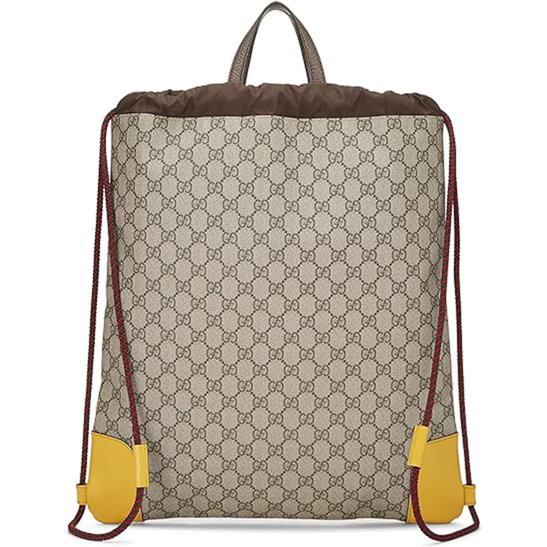 Gucci Drawstring Tiger Pre Loved Webline Beige GG Supreme Coated Canvas Neo Vintage Shoulder Bag Backpack Brown New