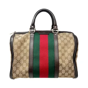 Gucci GG Supreme Monogram Leather Trim Vintage Web Boston Bag