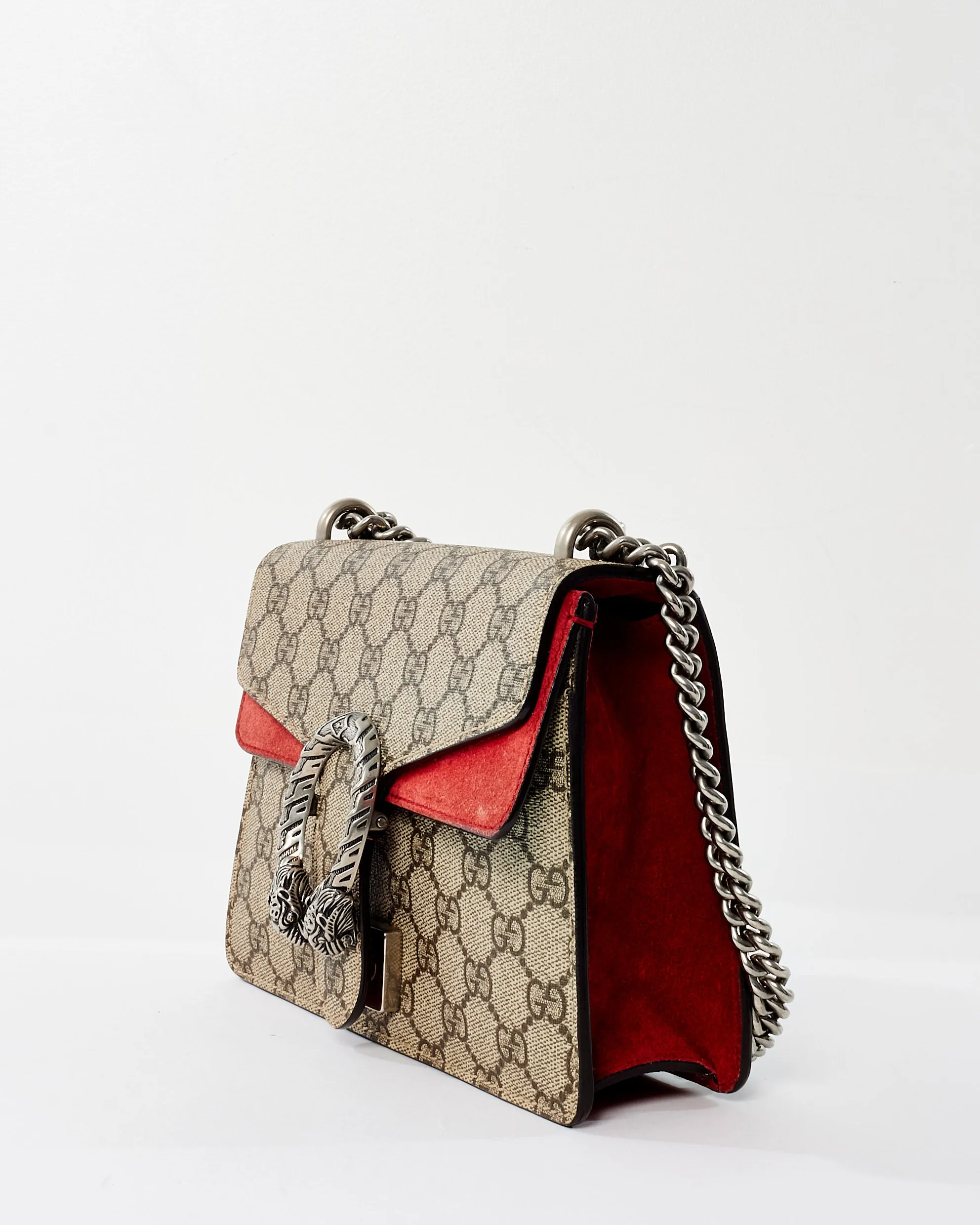 Gucci Monogram Coated Canvas & Red Suede GG Super Mini Dionysus