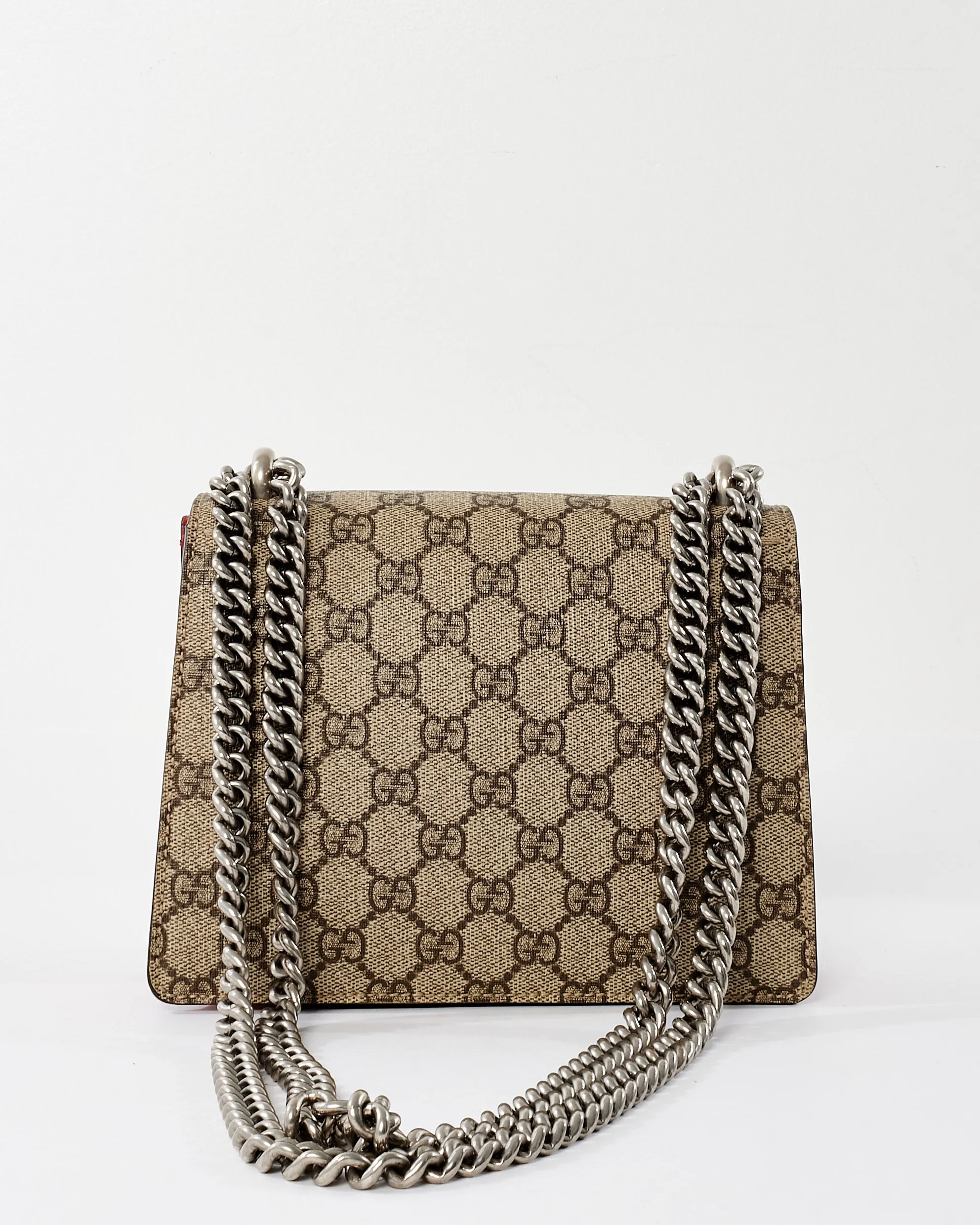 Gucci Monogram Coated Canvas & Red Suede GG Super Mini Dionysus