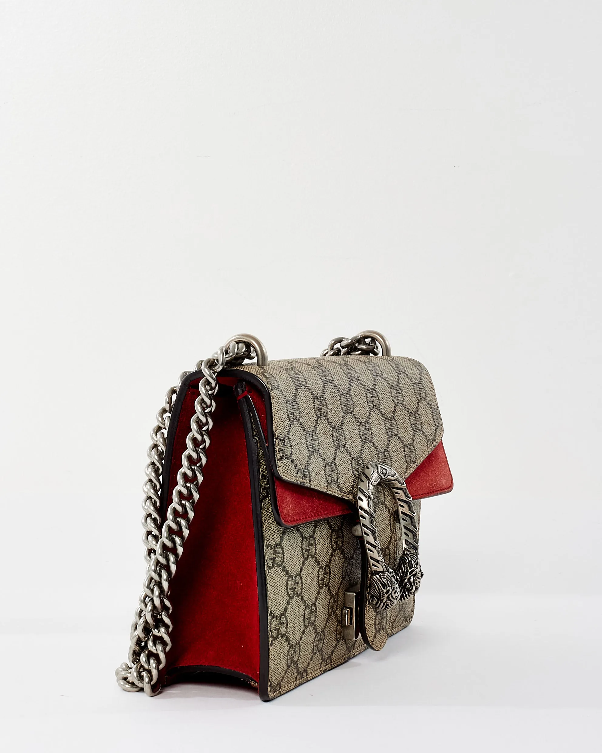 Gucci Monogram Coated Canvas & Red Suede GG Super Mini Dionysus