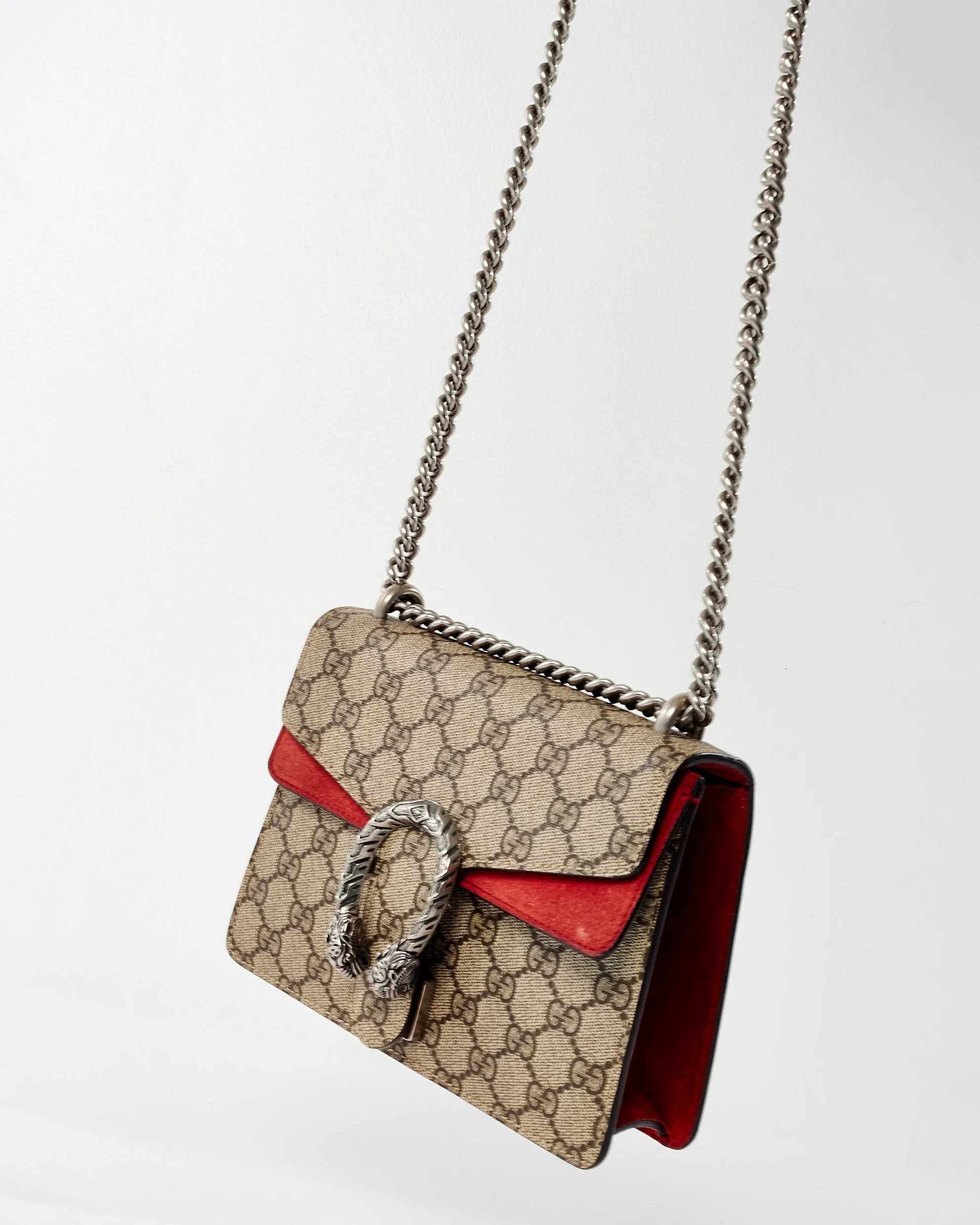 Gucci Monogram Coated Canvas & Red Suede GG Super Mini Dionysus