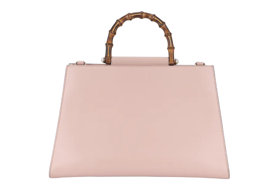 GUCCI NIMFAIR BAMBOO TOP HANDLE ( 453764.213317) LARGE MINI PINK LEATHER GOLD HARDWARE WITH LONG STRAP AND DUST COVER