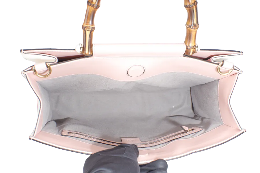 GUCCI NIMFAIR BAMBOO TOP HANDLE ( 453764.213317) LARGE MINI PINK LEATHER GOLD HARDWARE WITH LONG STRAP AND DUST COVER