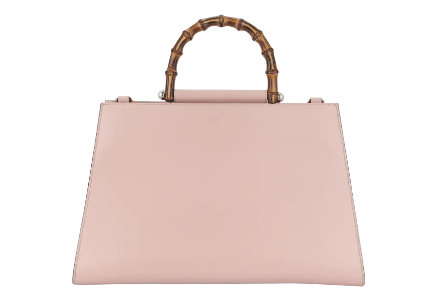 GUCCI NIMFAIR BAMBOO TOP HANDLE ( 453764.213317) LARGE MINI PINK LEATHER GOLD HARDWARE WITH LONG STRAP AND DUST COVER