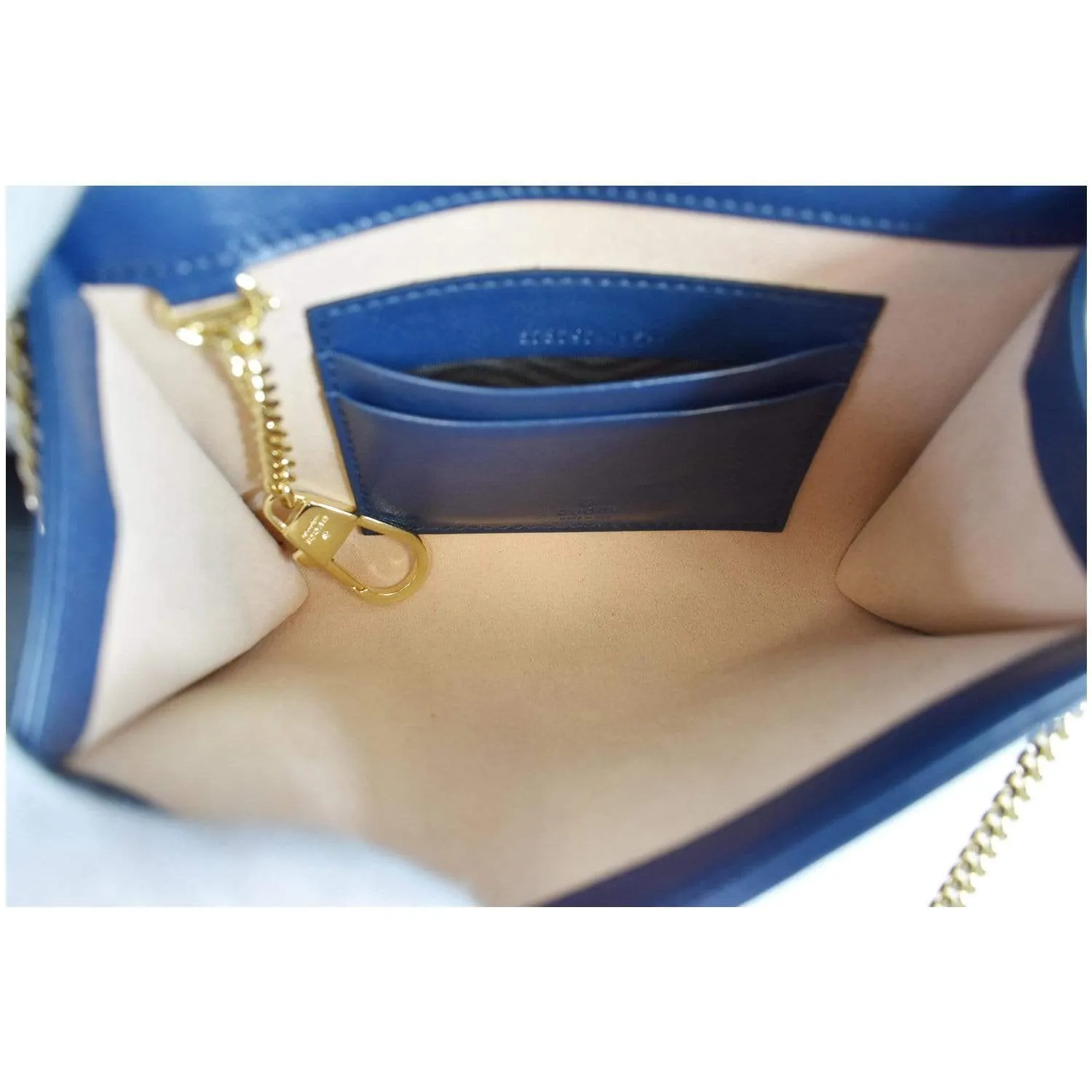 GUCCI Rajah Mini Leather Chain Shoulder Bag Blue 573797