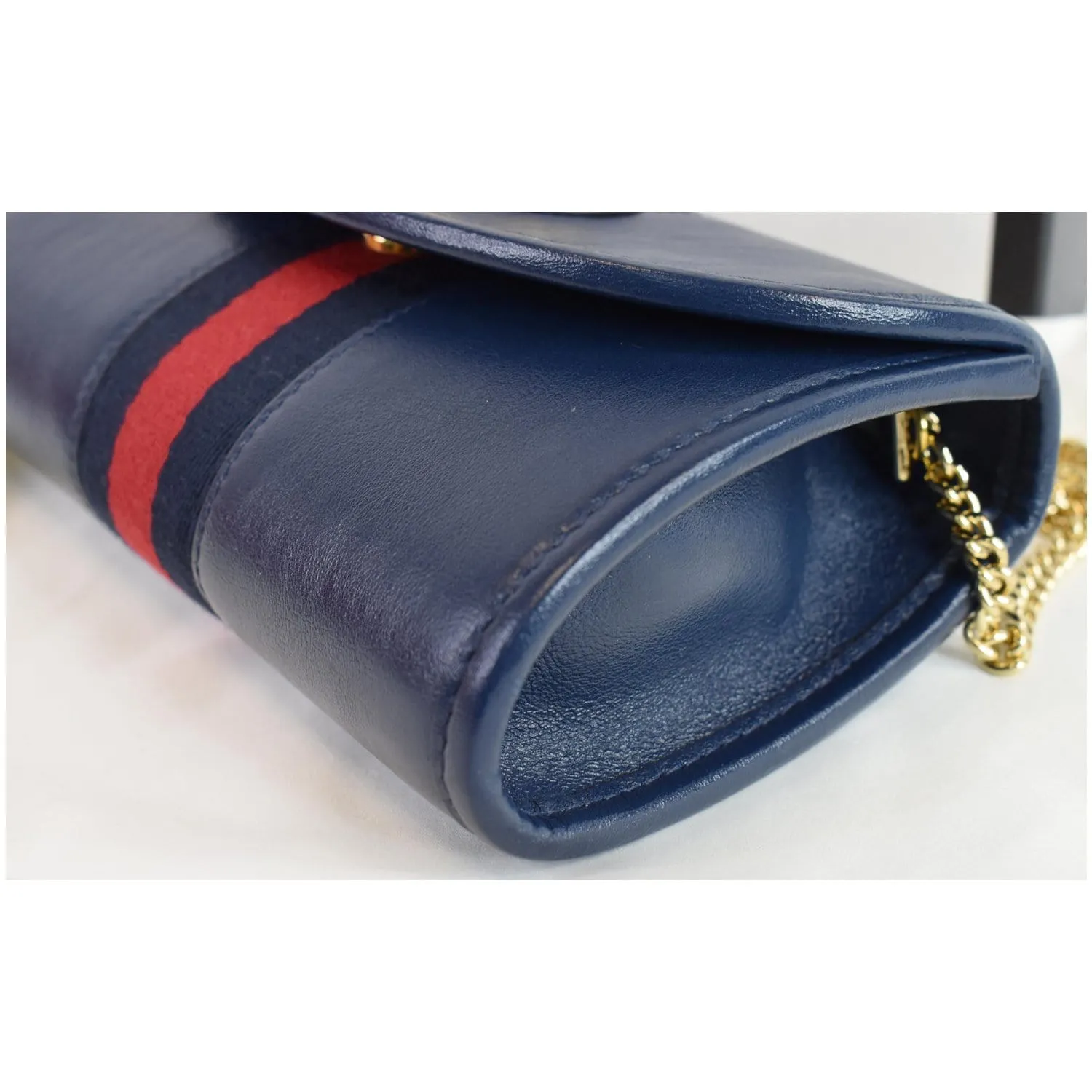 GUCCI Rajah Mini Leather Chain Shoulder Bag Blue 573797