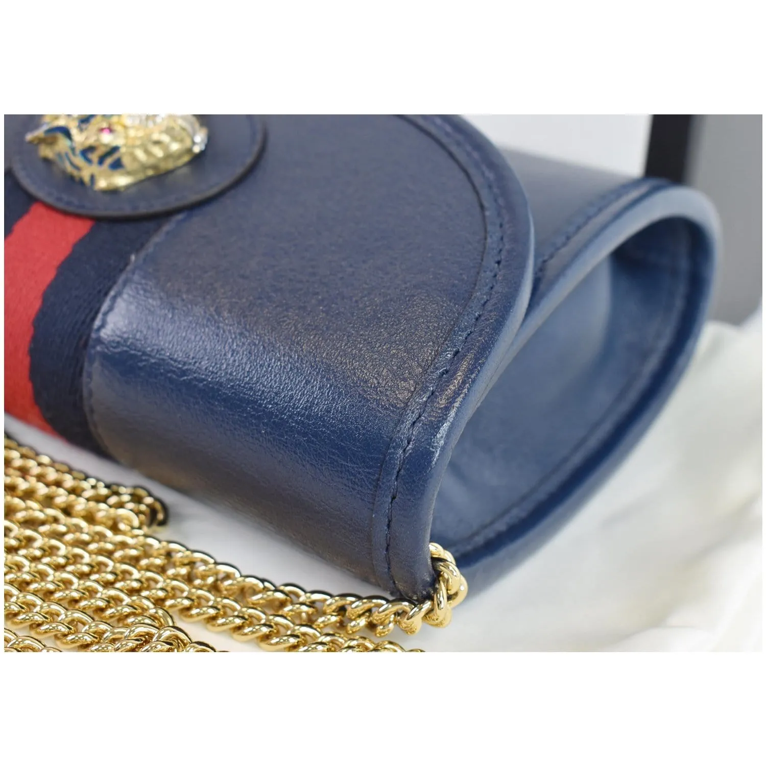 GUCCI Rajah Mini Leather Chain Shoulder Bag Blue 573797