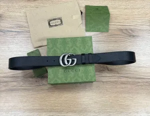 Gucci Reversible thin belt with Double G buckle silver