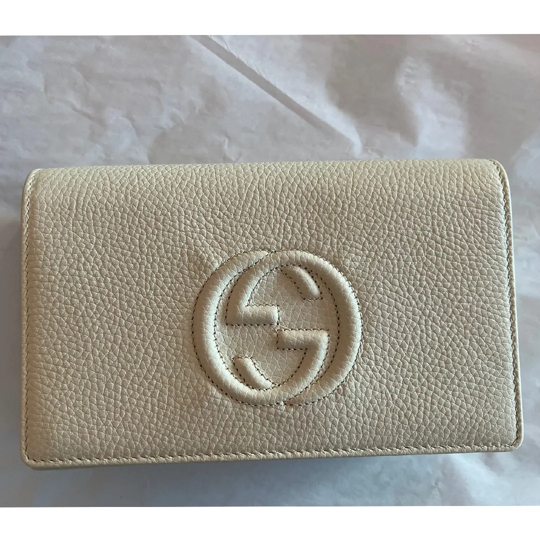 Gucci Soho Off White GG Crossbody Wallet IVORY Italy Leather Handbag Bag Box NEW