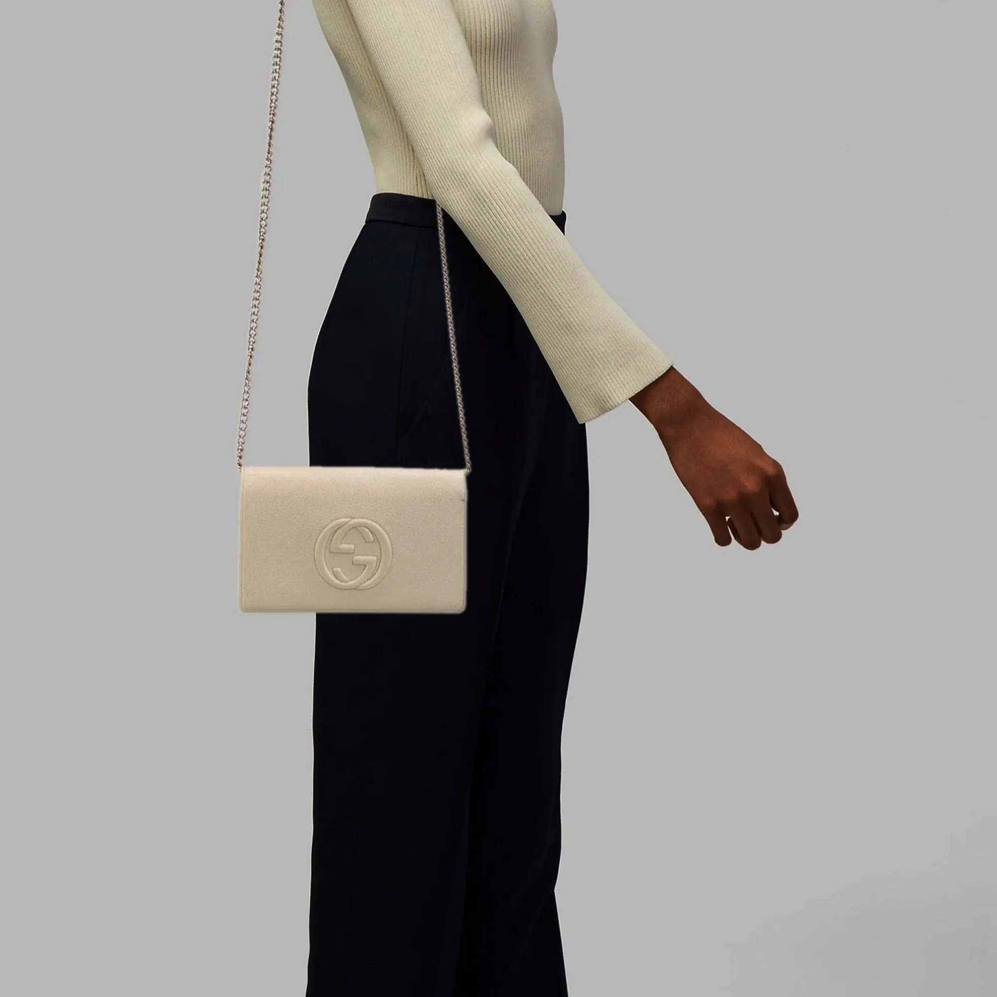 Gucci Soho Off White GG Crossbody Wallet IVORY Italy Leather Handbag Bag Box NEW