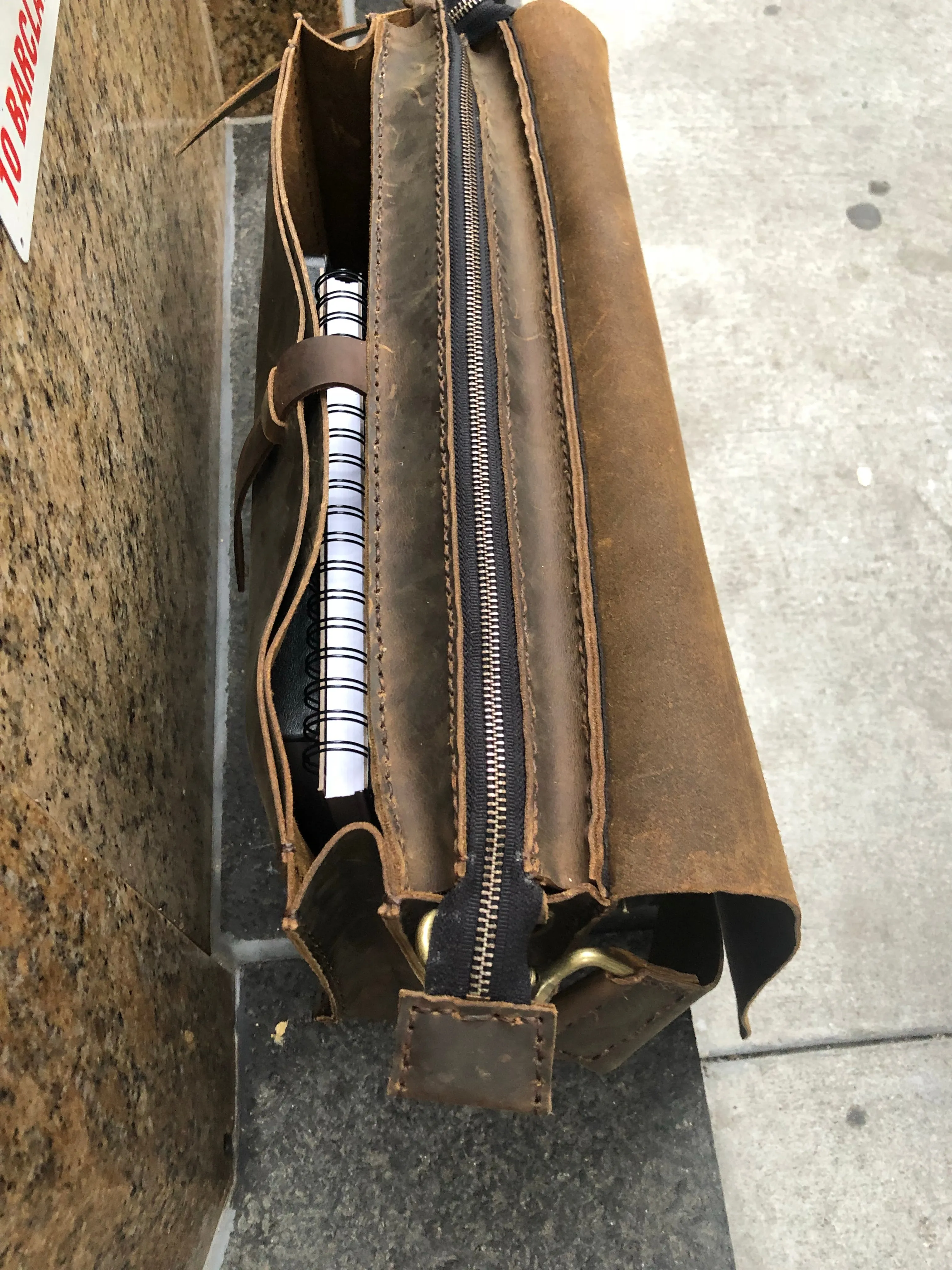 Gusseted Briefcase / Minimalist Leather Briefcase / Double Compartment Bag / Handstitched Leather