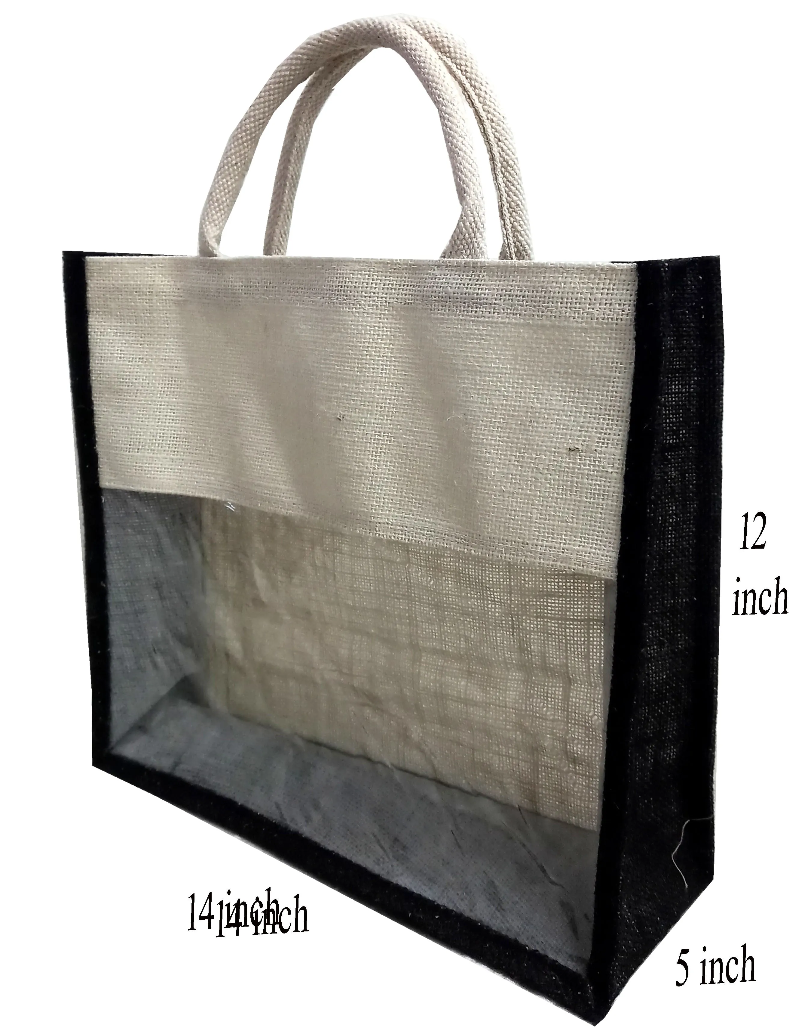 Handmakers Black & White  Reusable Transparent Jute Wedding Gift Bags Pack of 6
