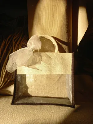 Handmakers Black & White  Reusable Transparent Jute Wedding Gift Bags Pack of 6