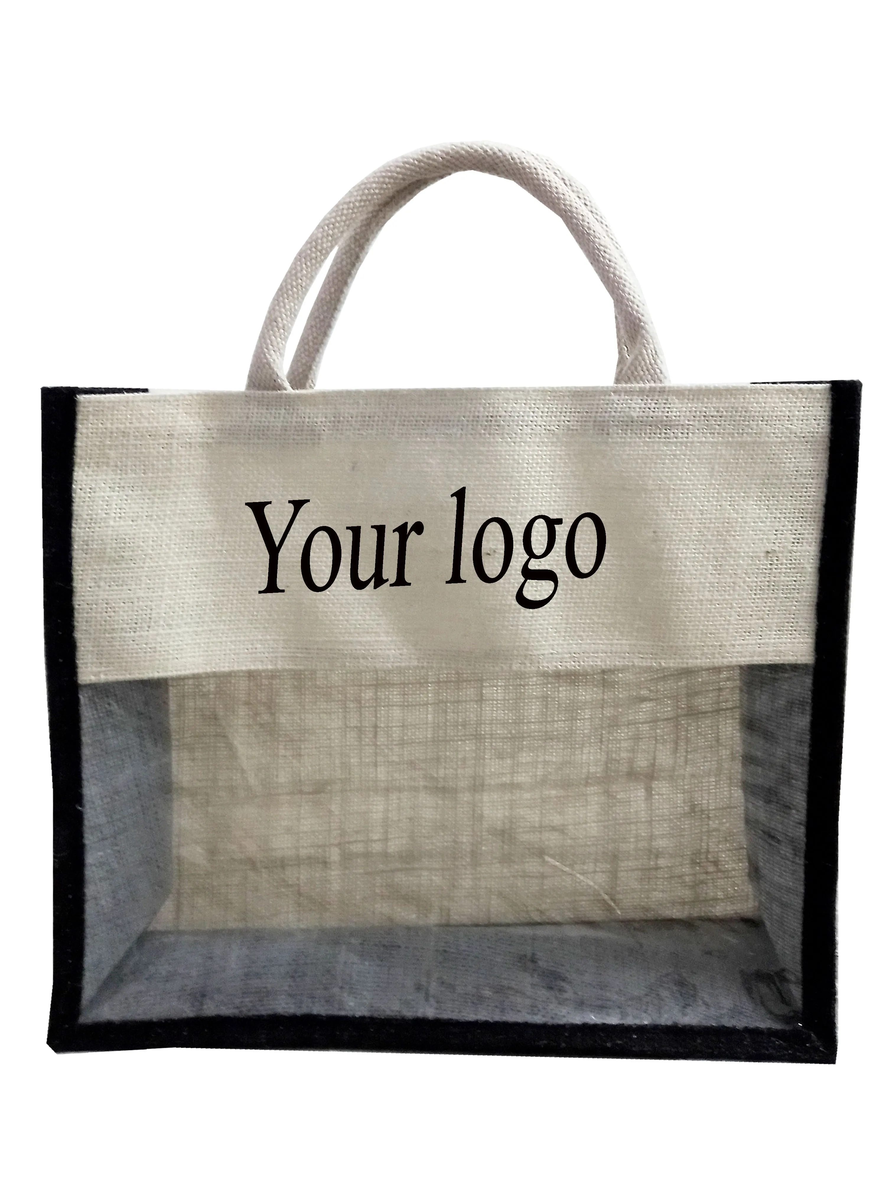 Handmakers Black & White  Reusable Transparent Jute Wedding Gift Bags Pack of 6
