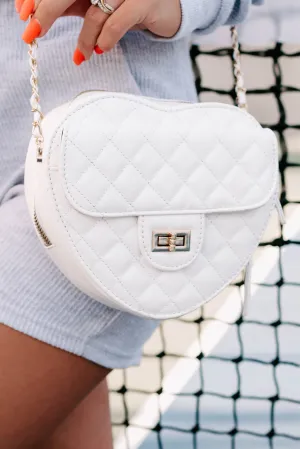 Heartfelt Notions Quilted Heart Shape Crossbody Bag (White)