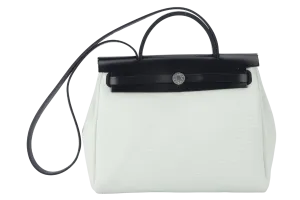 HERMES HERBAG 31 STAMP W (YEAR 2024) VERT FIZZ TOILE BLACK HUNTER LEATHER SILVER HARDWARE WITH KEYS, LOCK, DUST COVER AND BOX