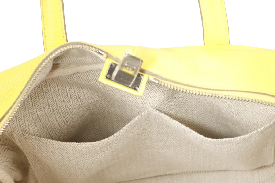 HERMES SAC VICTORIA II 35 LIME CLEMENCE LEATHER PALLADIUM HARDWARE STAMP X (YEAR 2016) WITH KEYS, PADLOCK AND DUST COVER