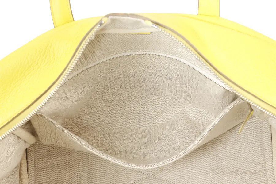 HERMES SAC VICTORIA II 35 LIME CLEMENCE LEATHER PALLADIUM HARDWARE STAMP X (YEAR 2016) WITH KEYS, PADLOCK AND DUST COVER