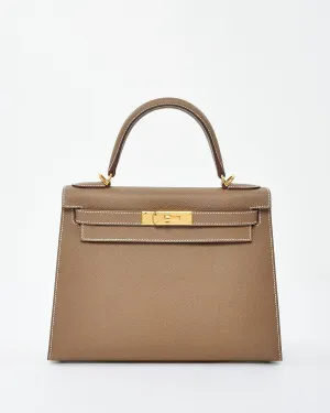 Hermès Etoupe Leather Sellier GHW Kelly 28
