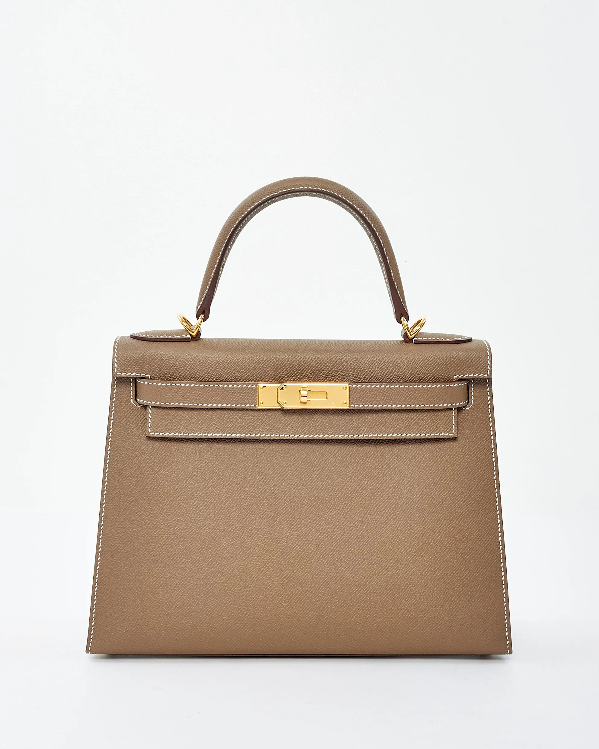 Hermès Etoupe Leather Sellier GHW Kelly 28
