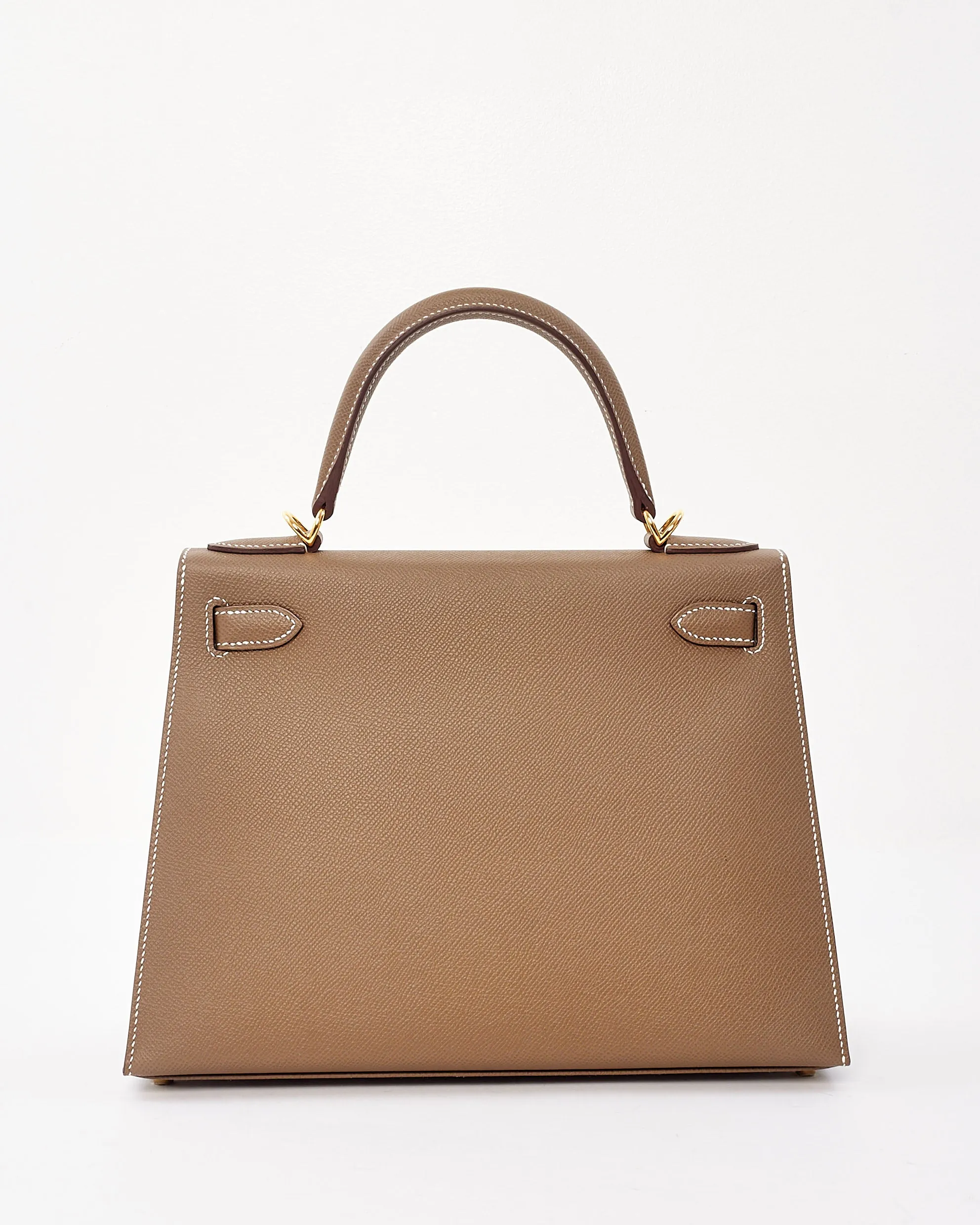 Hermès Etoupe Leather Sellier GHW Kelly 28