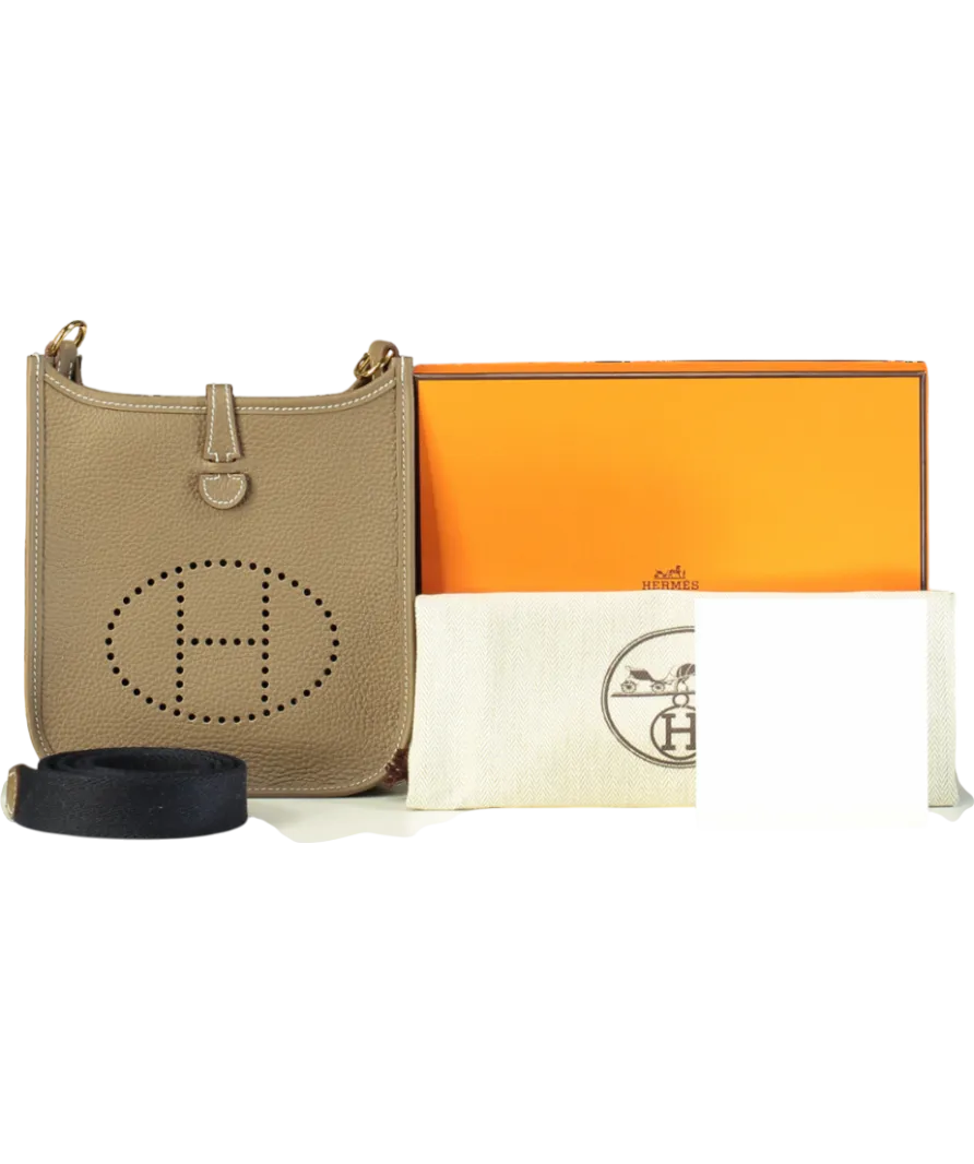 Hermès Evelyne 26 Etoupe Clemence With Rare Navy Strap & Gold Hardware BOX FRESH