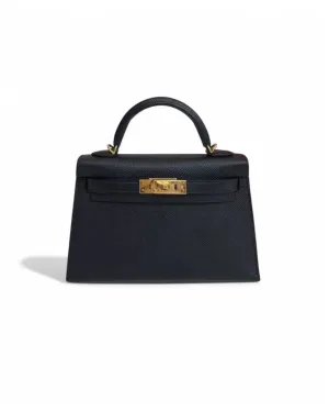 Hermès Mini Kelly Black Epsom Leather with Gold Hardware - Pristine Condition - Full Set