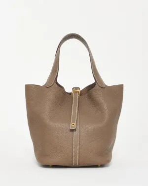 Hermès Étoupe Clemence Leather Picotin 22 GHW