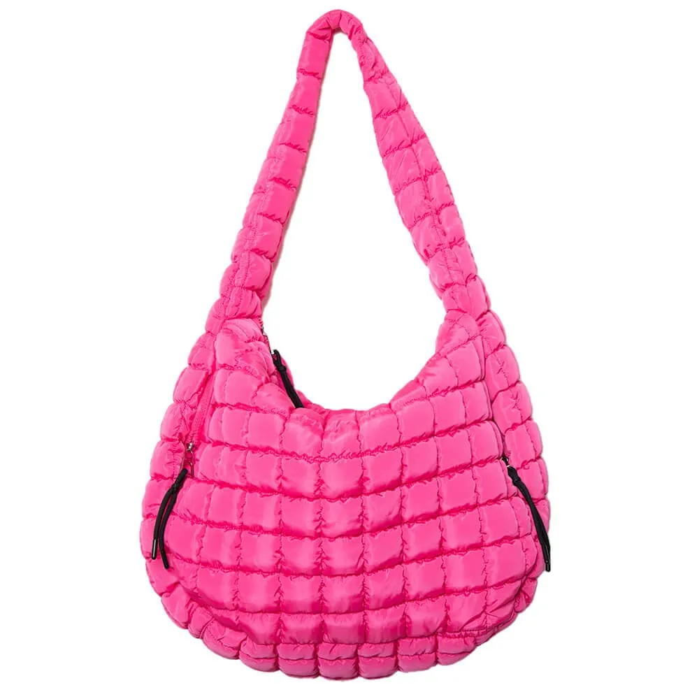 HOT PINK OVERSIZED HOBO QUILTED TOTE