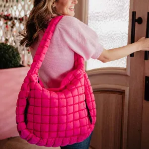 HOT PINK OVERSIZED HOBO QUILTED TOTE