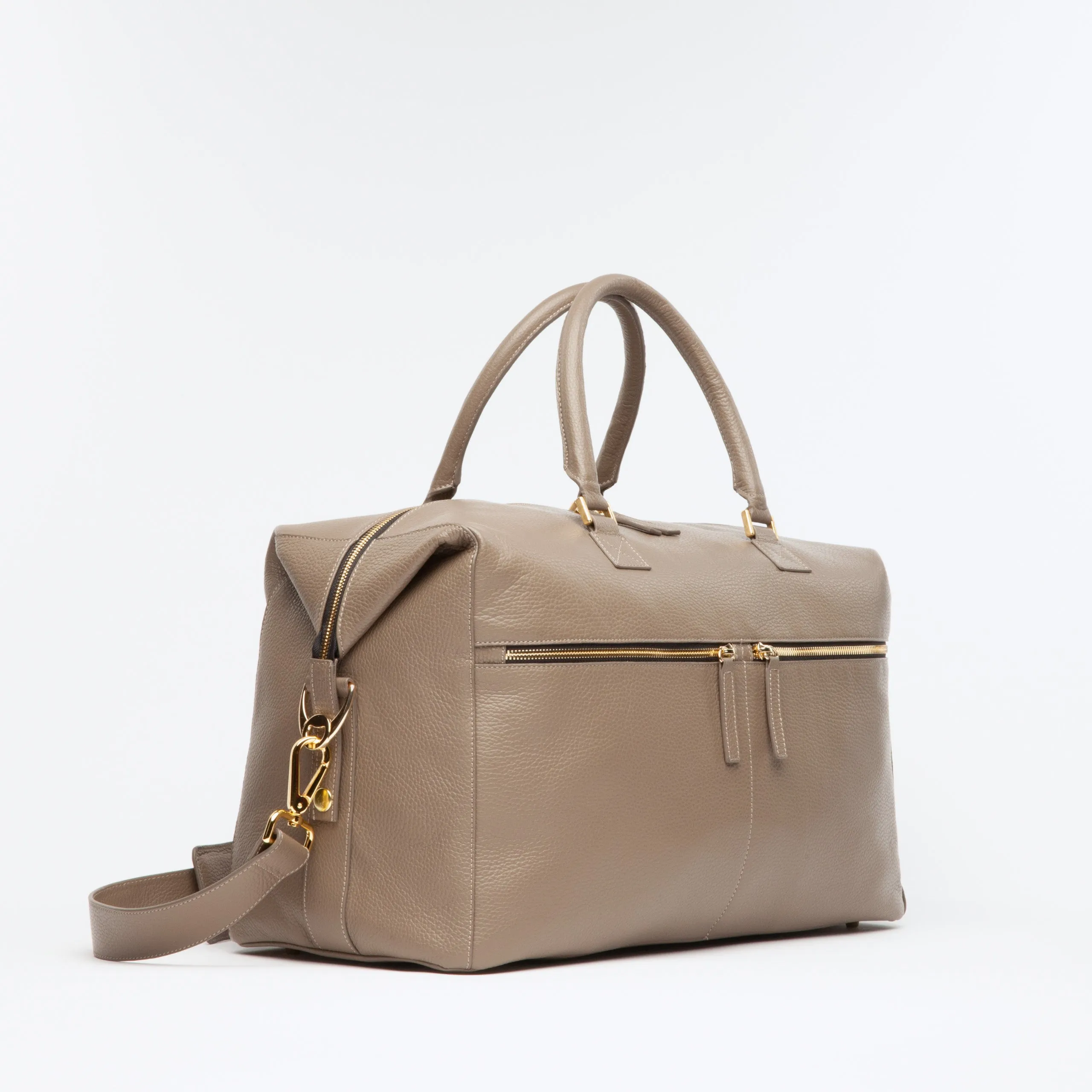 Hudson Italian Leather Weekender In Taupe