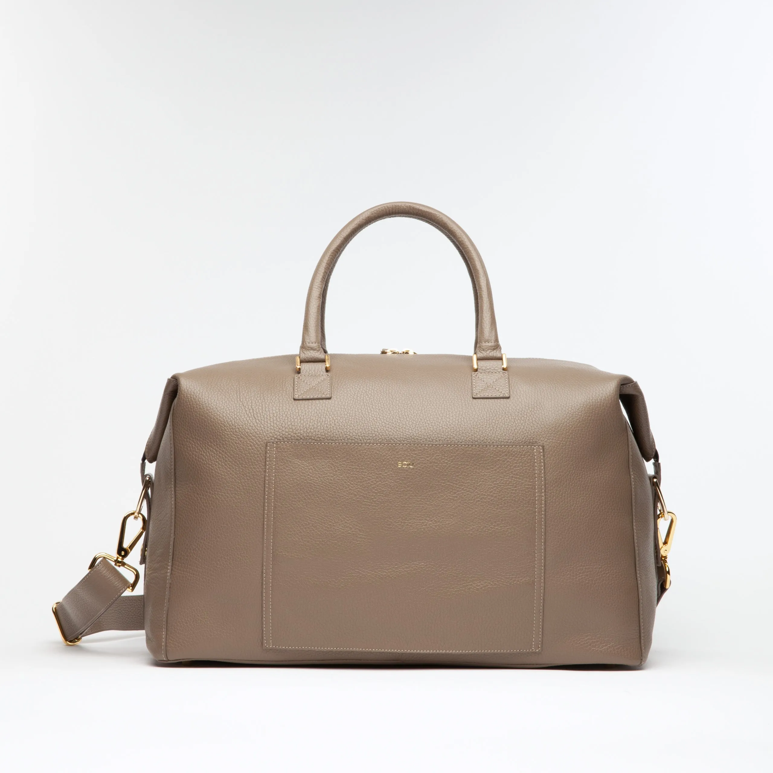 Hudson Italian Leather Weekender In Taupe