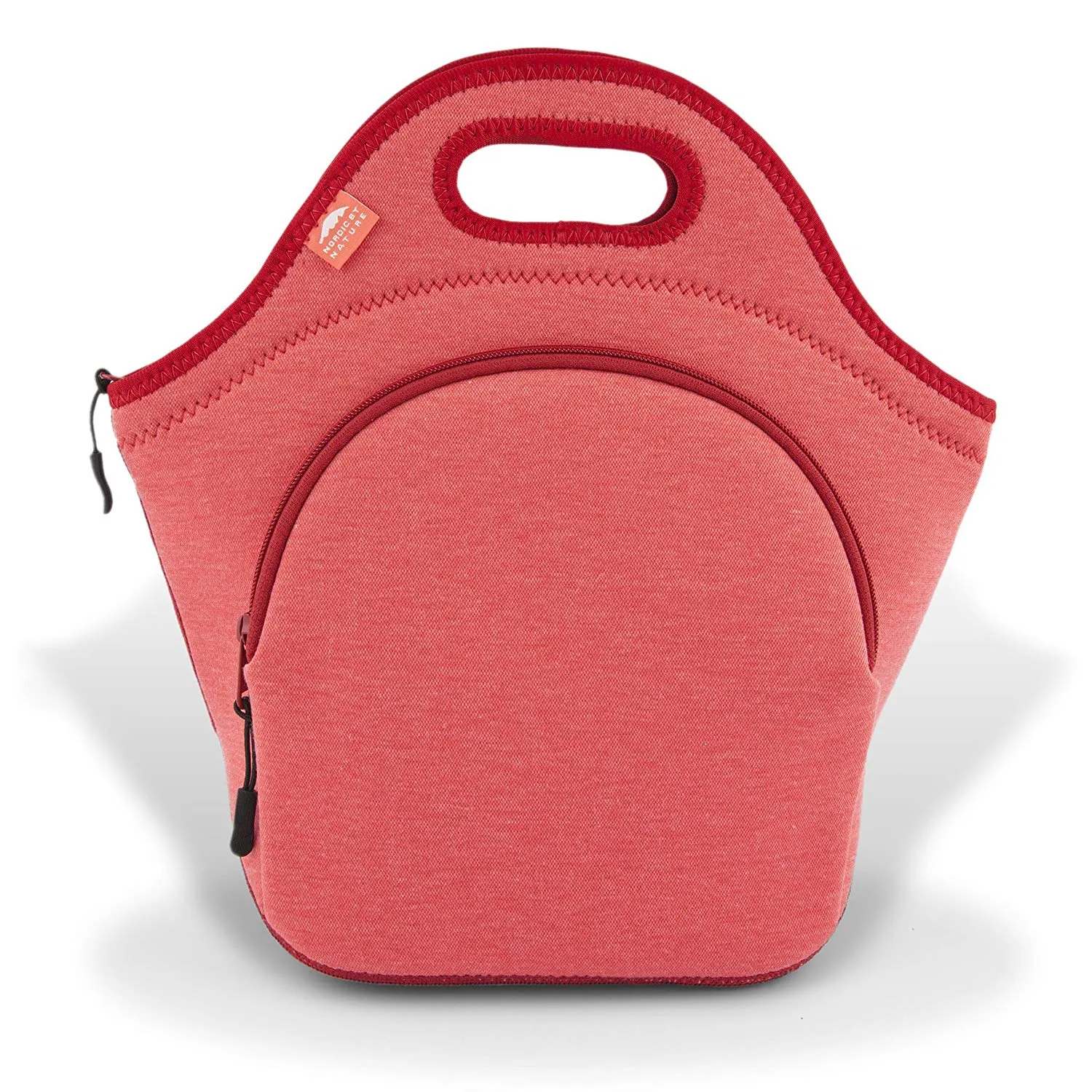 Insulated Extra Large Neoprene Lunch Bag For Women, Men & Kids | Outside Pocket | 5mm Insulation | 13.5” Big | Reusable | Washable | Soft Designer Cotton | Best YKK Zipper In The World | Red bag