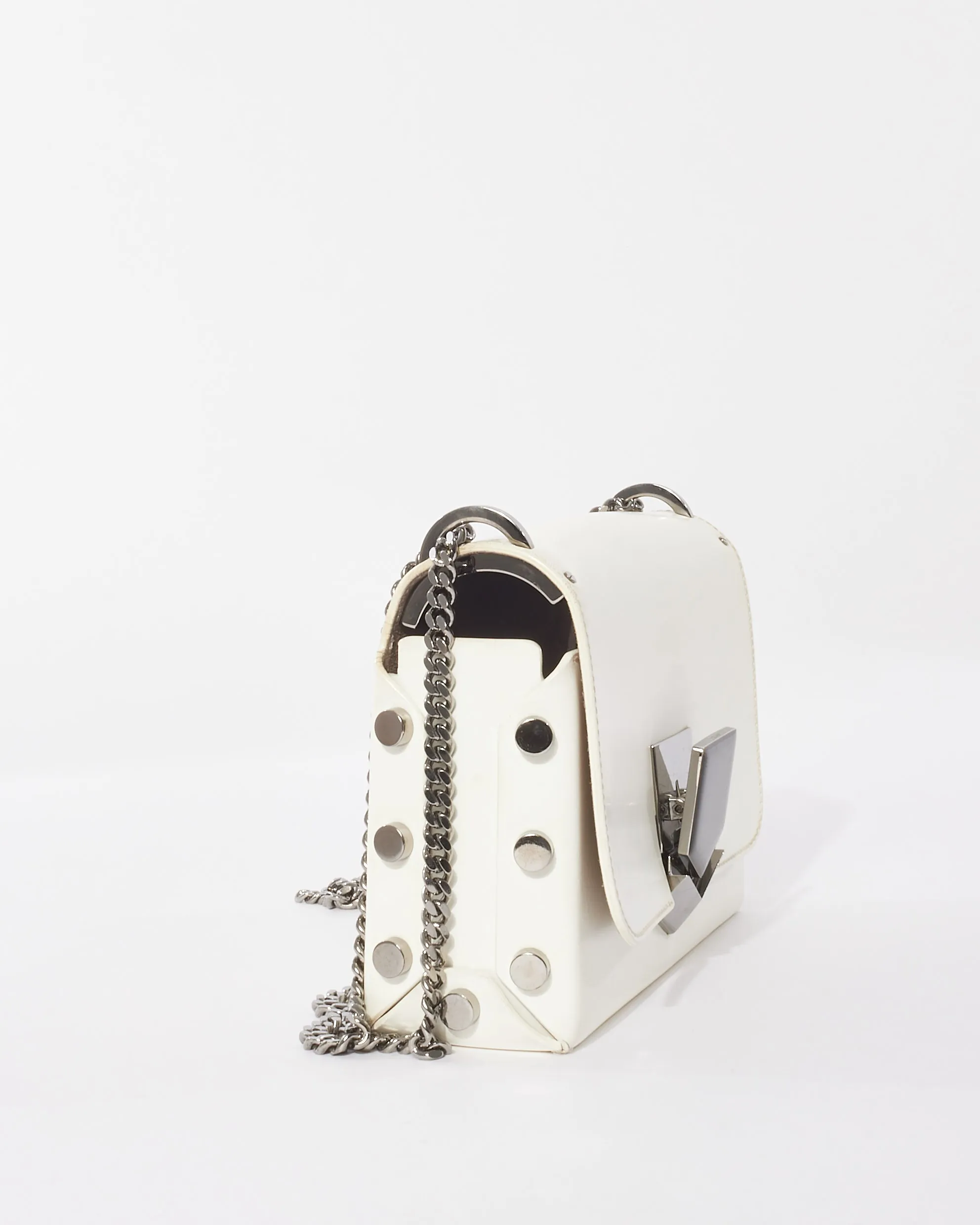 Jimmy Choo White Leather Small Lockett Shoulder Bag