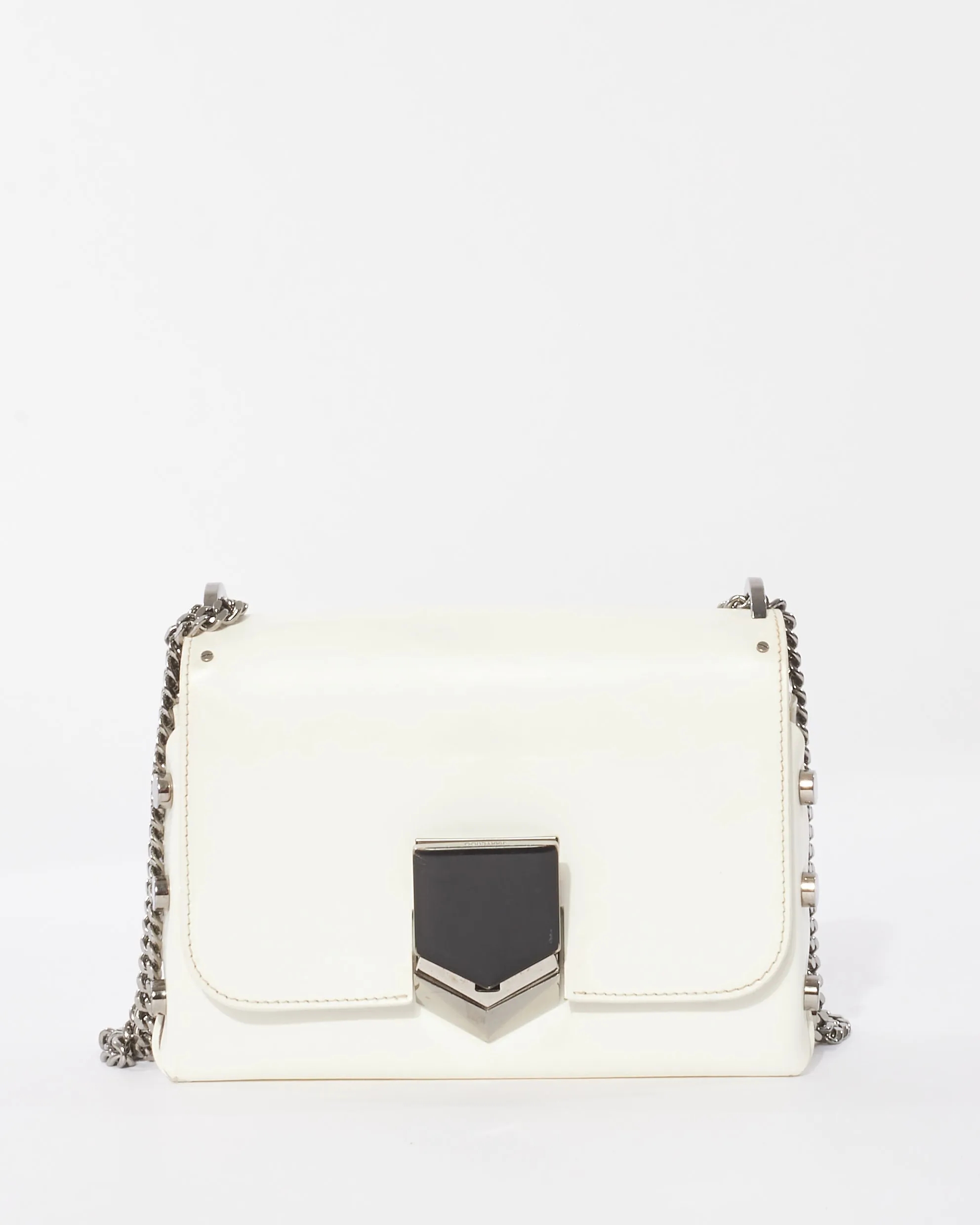 Jimmy Choo White Leather Small Lockett Shoulder Bag