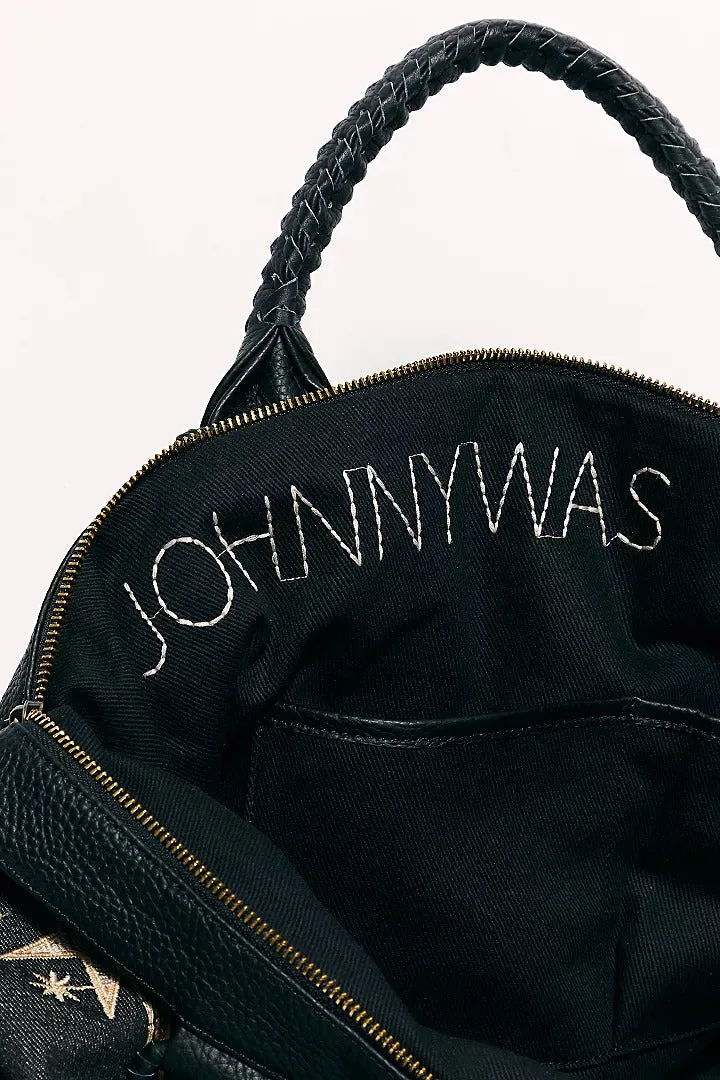 Johnny Was Telesto Embroidered Weekender Bag Leather Galaxy Handbag Purse Black NEW