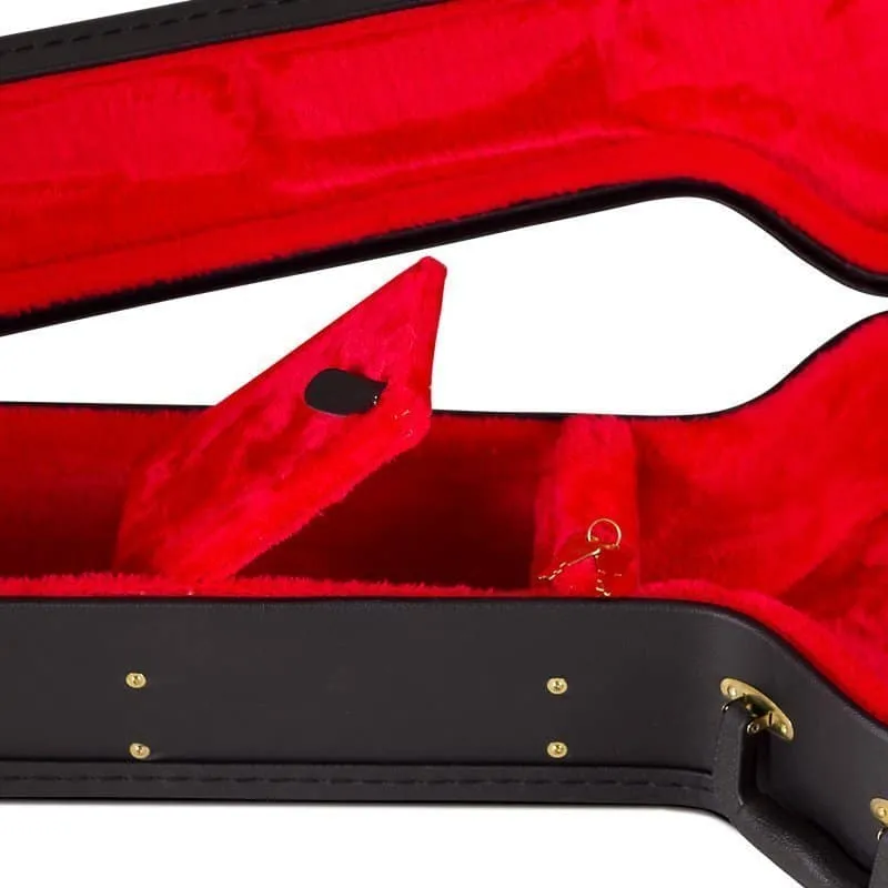 Koda Acoustic Guitar Wooden Case, Arch Top, 7mm Red Plush Interior, BLACK