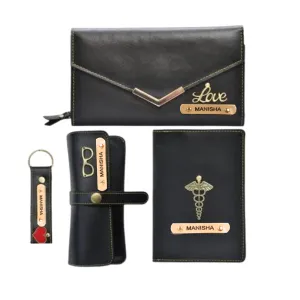 Ladies 4 Pc Combo (Lady Wallet 1.0, Passport, Eyewear, Keychain)  (Black)