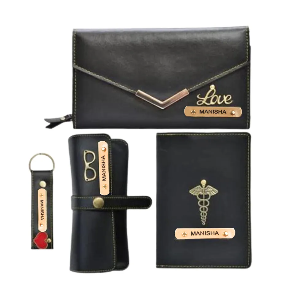 Ladies 4 Pc Combo (Lady Wallet 1.0, Passport, Eyewear, Keychain)  (Black)
