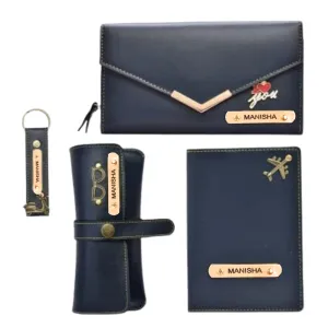 Ladies 4 Pc Combo (Lady Wallet 1.0, Passport, Eyewear, Keychain) (Royal Blue)